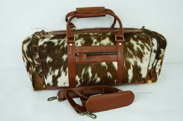 Cowhide Duffel Bag | Natural Cow Skin Duffel Bag | Hair-On-Leather Travel Bag | Cowhide Luggage Bag | Handmade Duffel Bag | DB113