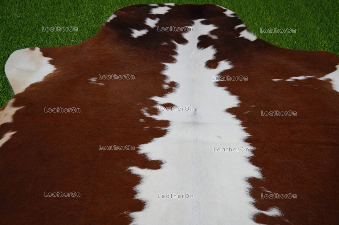 Brown White Small (3.5 X 4 ft.) Exact As Photo Cowhide Rug | 100% Natural Cowhide Area Rug | Real Hair-on Leather Cowhide Rug | C854