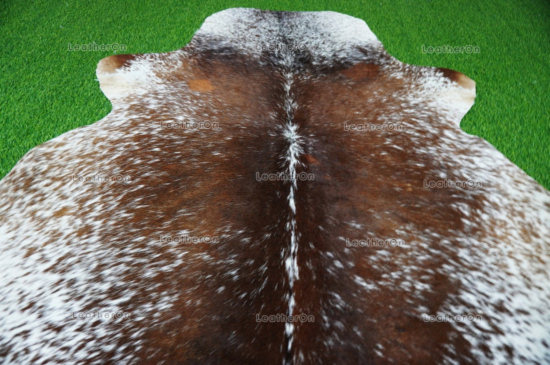 Tricolor Cowhide (5 X 4.8 ft.) Medium Size Exact As Photo Cowhide RUG | 100% Natural Cowhide Rug | Real Hair-on Cowhide Leather Rug | C856