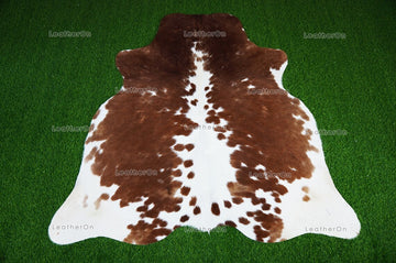 Brown White Cowhide (5 X 5 ft.) Medium Size Exact As Photo Cowhide RUG | 100% Natural Cowhide Rug | Real Hair-on Cowhide Leather Rug | C858