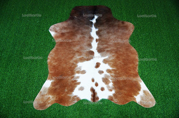 Tricolor Small (4 X 4 ft.) Exact As Photo Cowhide Rug | 100% Natural Cowhide Area Rug | Real Hair-on Leather Cowhide Rug | C861