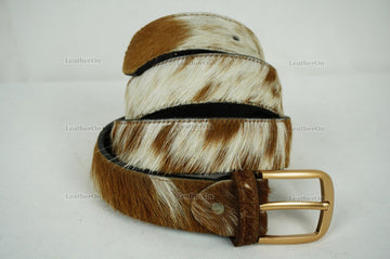 Genuine COWHIDE BELTS with Full Grain Leather Backside | Unisex 100% Natural Cow hide Belts | REAL Hair on Leather Belts | BLT16
