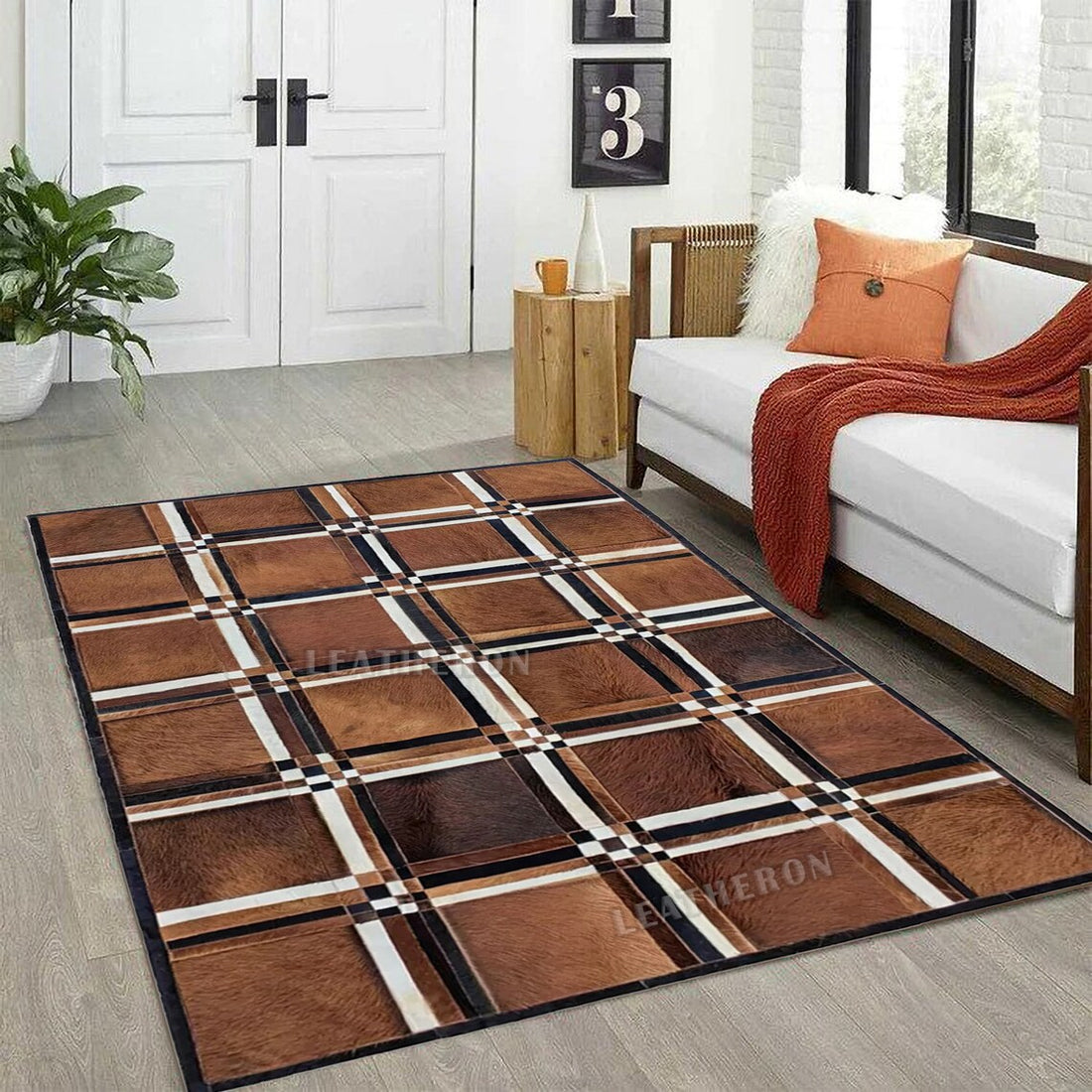 HANDMADE 100% Natural COWHIDE RUG | Patchwork Cowhide Area Rug | Real Cowhide Hallway Runner | Hair on Leather Cowhide Carpet | PR197