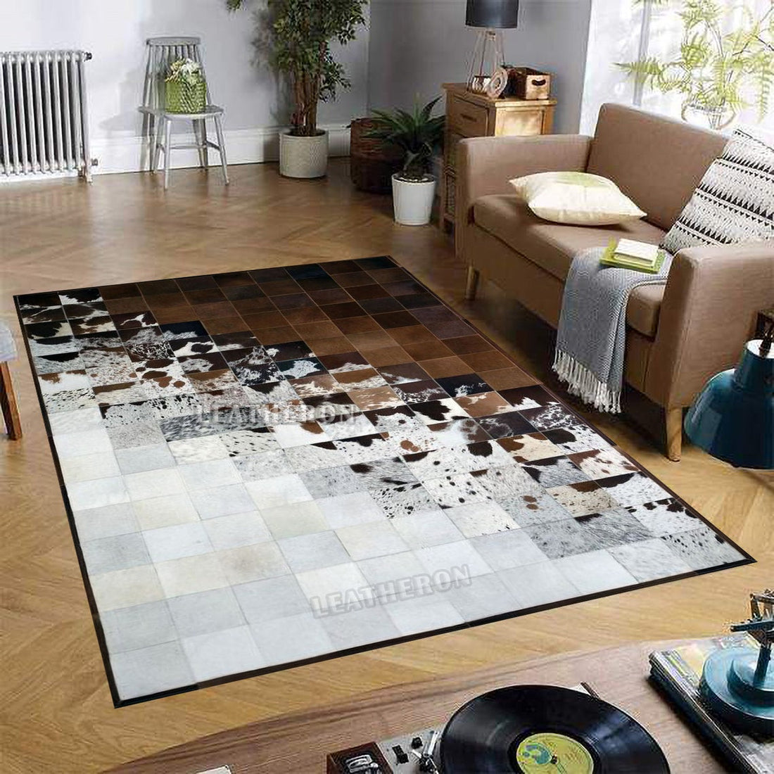 HANDMADE 100% Natural COWHIDE RUG | Patchwork Cowhide Area Rug | Real Cowhide Hallway Runner | Hair on Leather Cowhide Carpet | PR198