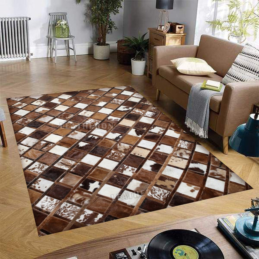 HANDMADE 100% Natural COWHIDE RUG | Patchwork Cowhide Area Rug | Real Cowhide Hallway Runner | Hair on Leather Cowhide Carpet | PR199