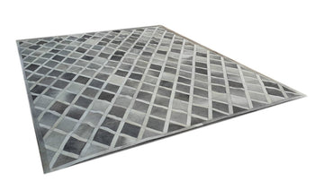 Handmade Patchwork Rug for Modern Interior | Grey Cowhide Leather Carpet | PR188