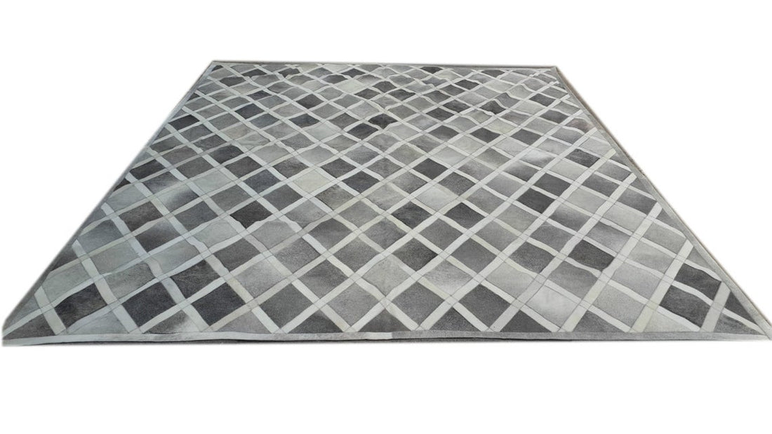 Handmade Patchwork Rug for Modern Interior | Grey Cowhide Leather Carpet | PR188