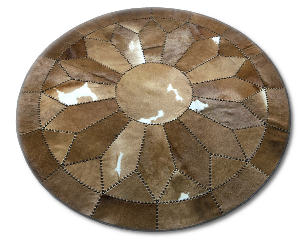 100% Natural Cowhide Patchwork Rug, Hand-Tanned and Hand-Stitched| Hair on Carpet With Leather Braided Work | PR102