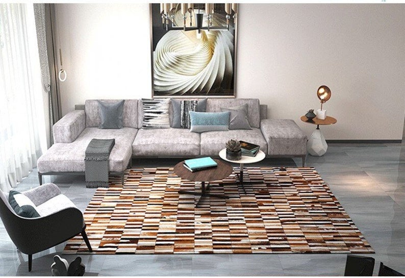 HANDMADE 100% Natural COWHIDE RUG | Patchwork Cowhide Area Rug | Real Cowhide Hallway Runner | Hair on Leather Cowhide Carpet | PR15