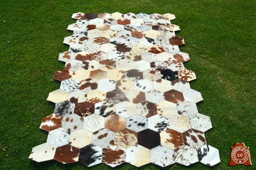 HANDMADE 100% Natural COWHIDE RUG | Patchwork Cowhide Area Rug | Real Cowhide Hallway Runner | Hair on Leather Cowhide Carpet | PR70