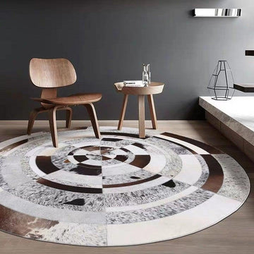 Handcrafted Leather Patchwork Rug for Home Decor | Cowhide Carpet for Interior Design | PR100