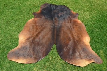 EXACT As PHOTO ( 5 x 4.5 ft ), Tricolor Brown Black Cowhide Rug 100% Natural Hair-on Leather Area Rug
