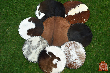 Assorted Color 100% Natural COWHIDE Placemats | Handmade Hair on Leather Round Placemats | Real Cow Hide PLACEMATS