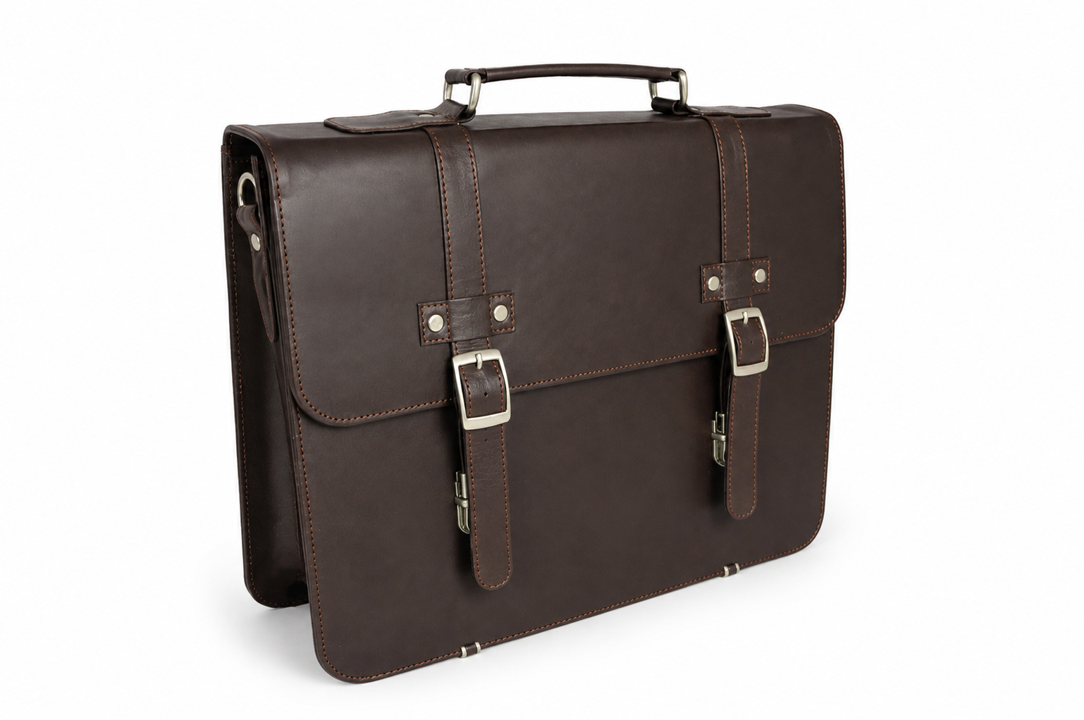 Handmade Full Grain Leather Briefcase – Unisex Real Cow Leather Laptop Office Bag with Detachable Shoulder Strap