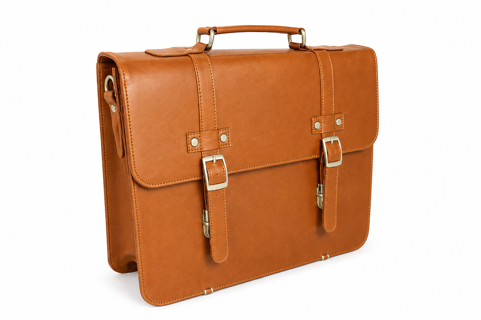 Handmade Full Grain Leather Briefcase – Unisex Real Cow Leather Laptop Office Bag with Detachable Shoulder Strap