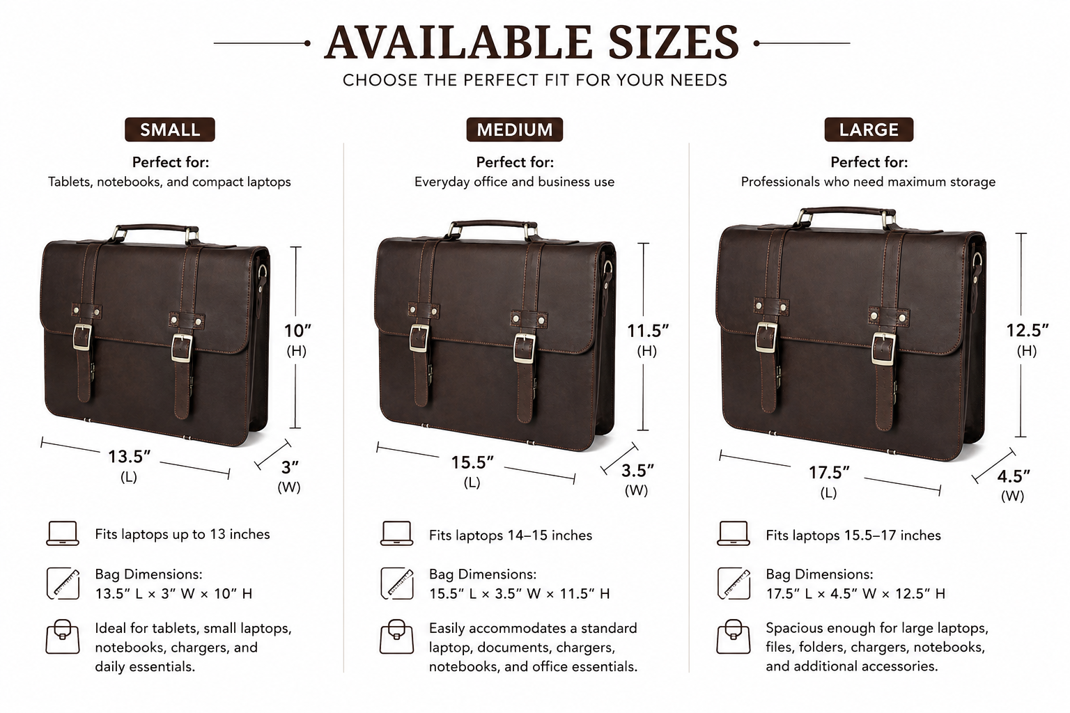 Handmade Full Grain Leather Briefcase – Unisex Real Cow Leather Laptop Office Bag with Detachable Shoulder Strap