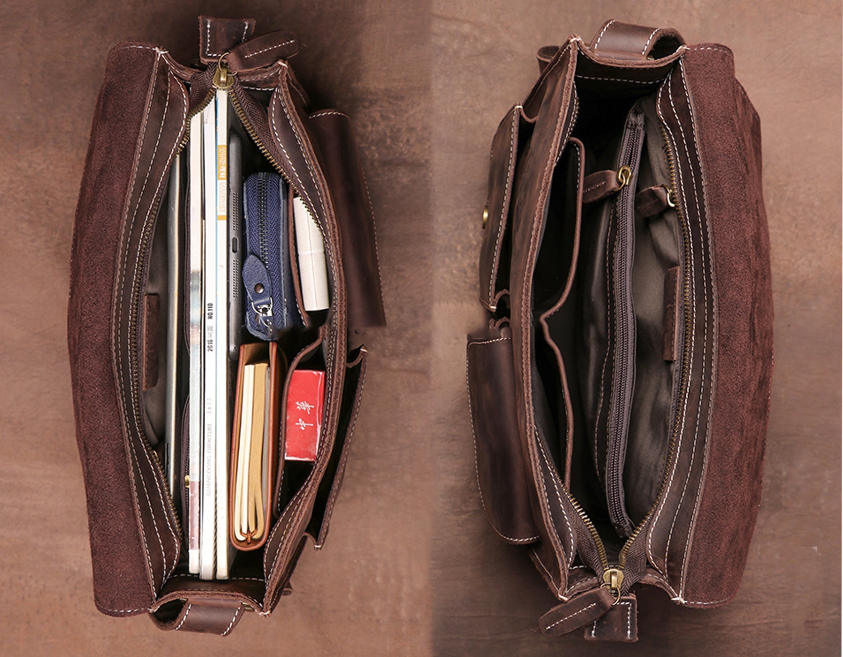 Crazy Horse Leather Laptop Messenger Bag – Vintage Crossbody Business & Office Bag