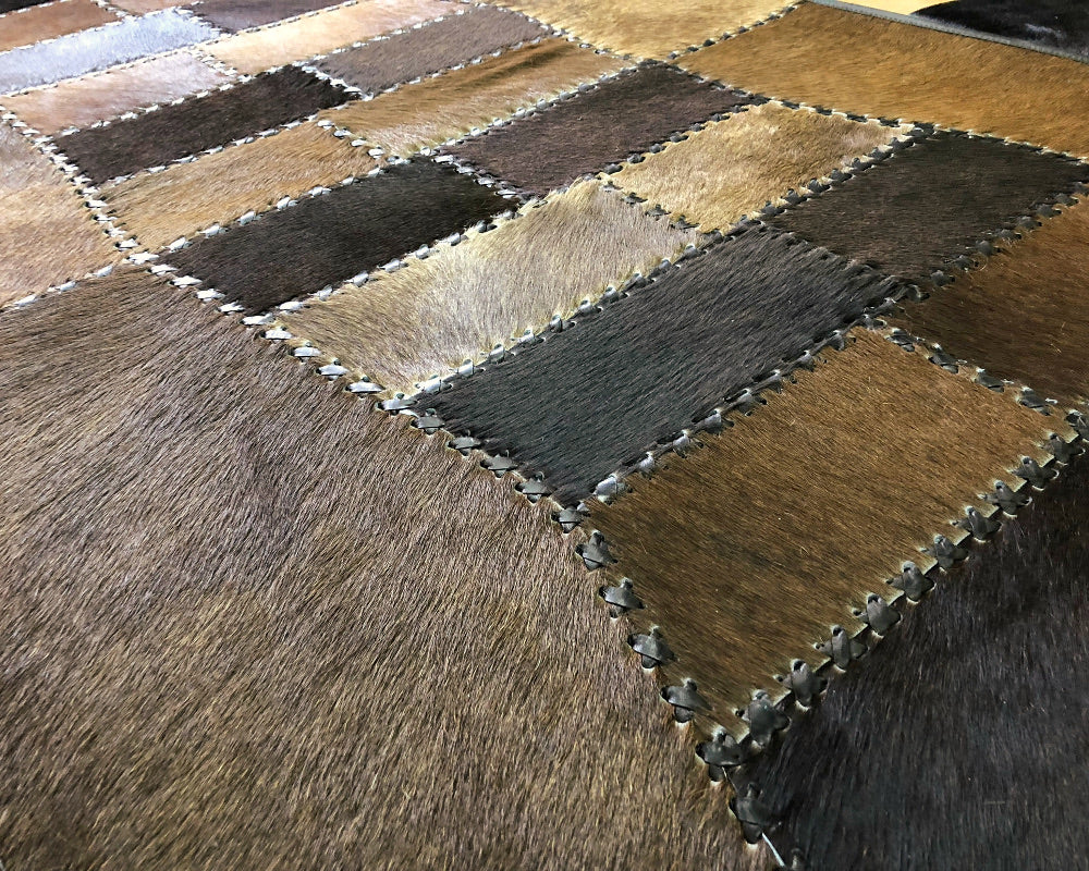 Dark Chocolate Cowhide Runner – Hand-Laced Wave Pattern Leather Patchwork Hallway Rug