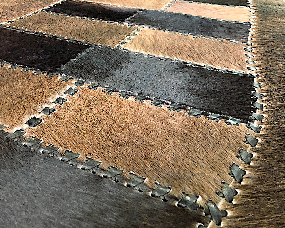 Dark Chocolate Cowhide Runner – Hand-Laced Wave Pattern Leather Patchwork Hallway Rug