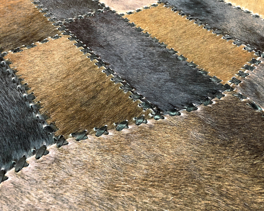 Dark Chocolate Cowhide Runner – Hand-Laced Wave Pattern Leather Patchwork Hallway Rug