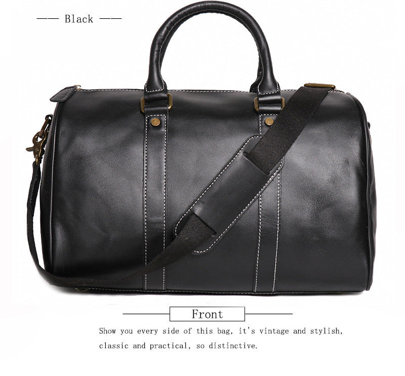 Genuine Crazy Horse Leather Duffle Bag | Vintage Weekender Travel Bag for Men & Women