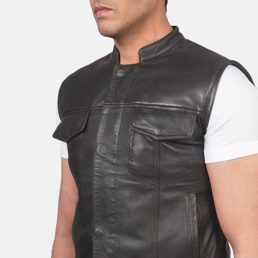 Men’s Sheepskin Leather Vest – Multicolor, Zipper with Button Flap