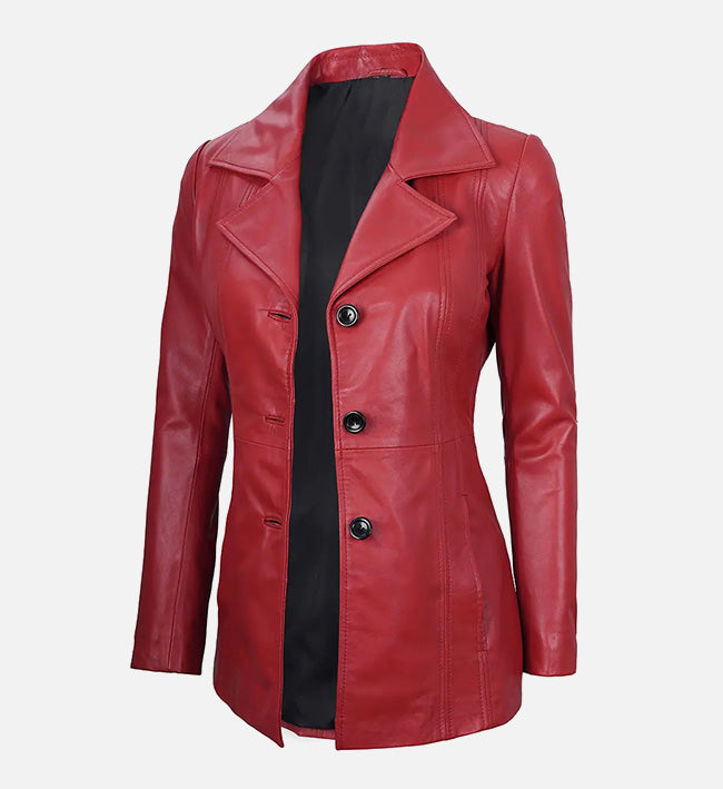 Women’s Sheepskin Three Button Real Leather Blazer – Classic Fitted Style