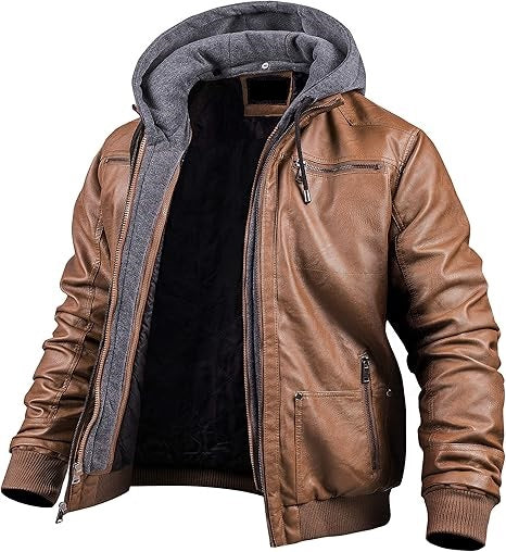Men's Luxury Leather Jacket with Removable Hood - 100% Genuine Leather, Perfect for Riding and Everyday Wear