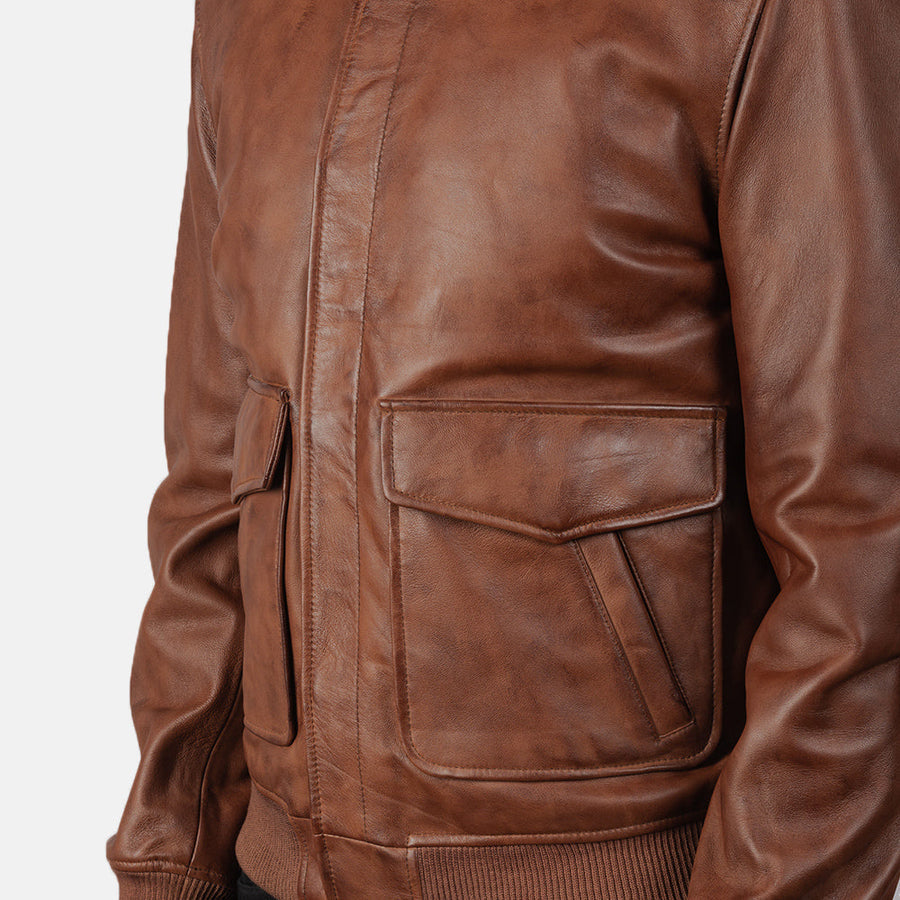 Men’s Sheepskin Leather Jacket with Shirt Collar and Button Flap