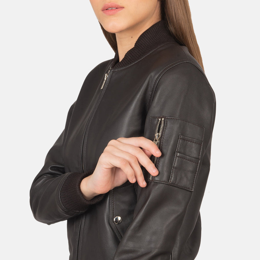 Genuine Sheepskin Leather Bomber Jacket For Women
