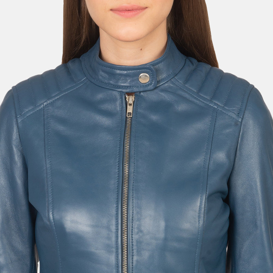 Women’s Sheepskin Genuine Leather Biker Jacket with Quilted Shoulders