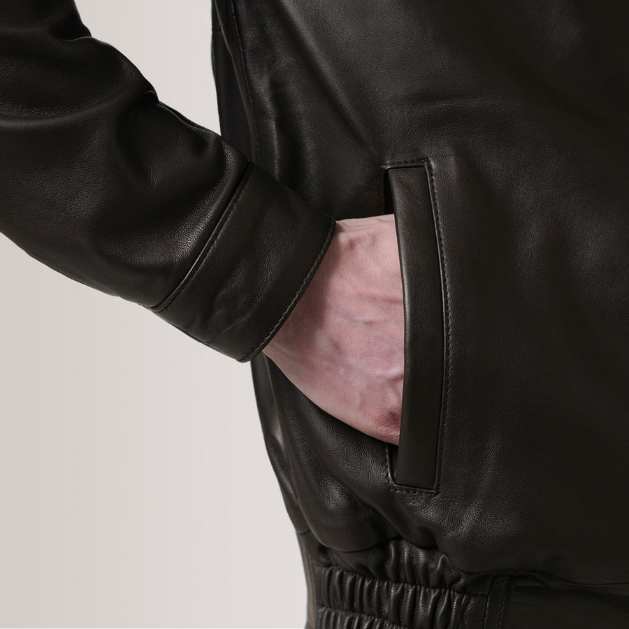 Men’s Stylish Sheepskin Leather Biker Jacket with Quilted Polyester Lining
