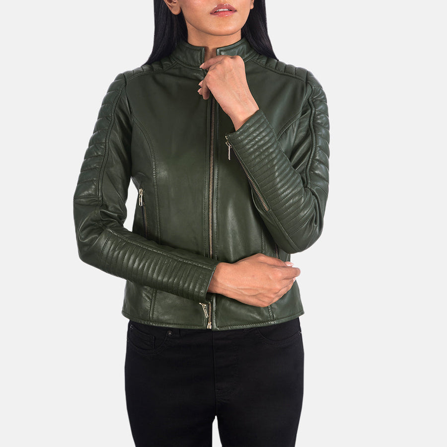 Sheepskin Genuine Leather Biker Jacket With Band Collar