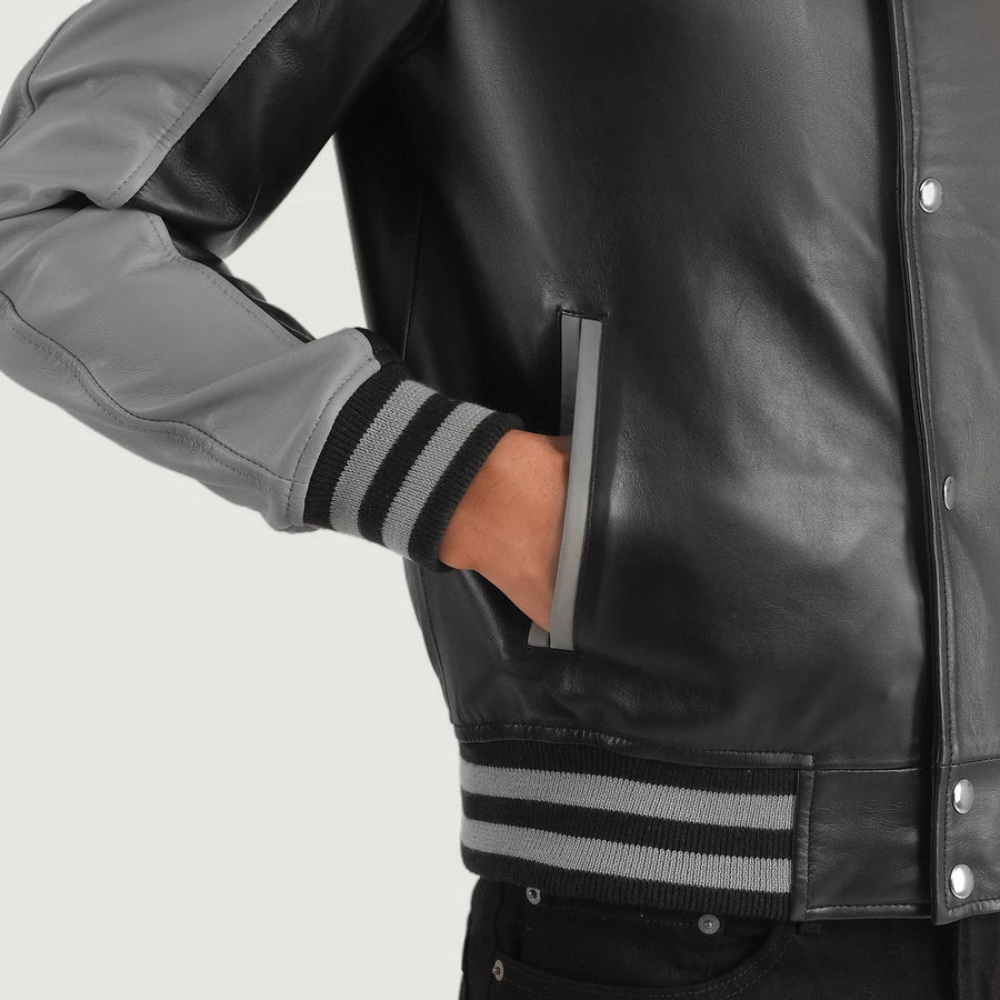 Men’s Semi-Aniline Sheepskin Leather Varsity Jacket with Raglan Sleeves