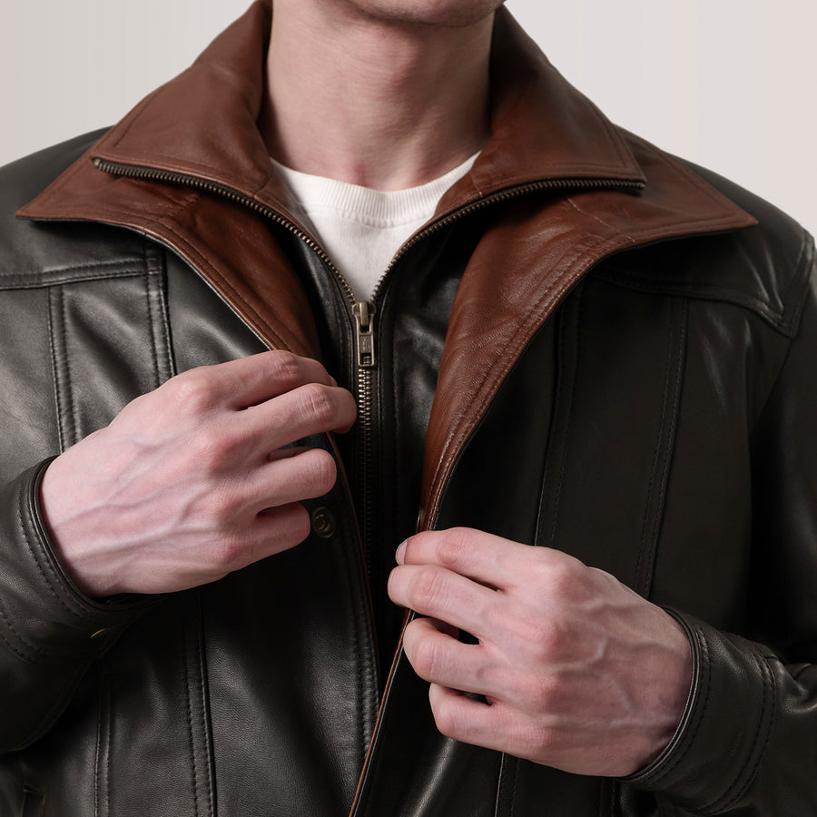 Classic Sheepskin Leather Jackets with Leather-Lined Shirt Collar