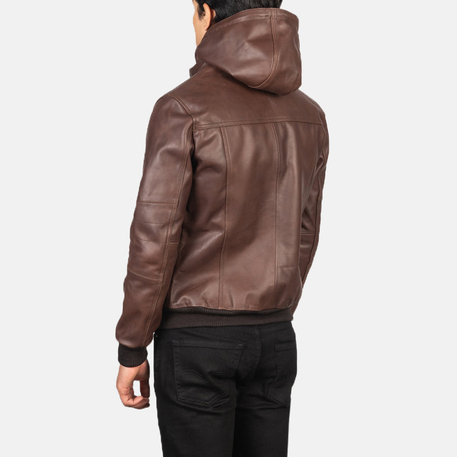 Men’s Hooded Genuine Cowhide Leather Jacket – Rib Knit Finish
