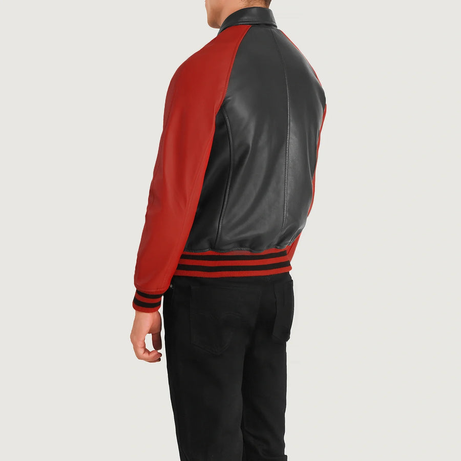 Men’s Varsity Leather Jacket – Real Sheepskin Semi-Aniline Bomber with Rib Knit Cuffs