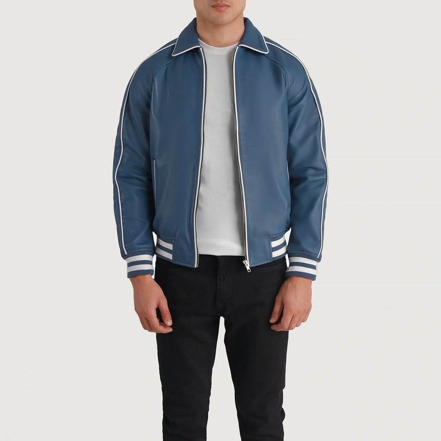 Men’s Semi-Aniline Sheepskin Leather Jacket with Raglan Sleeves