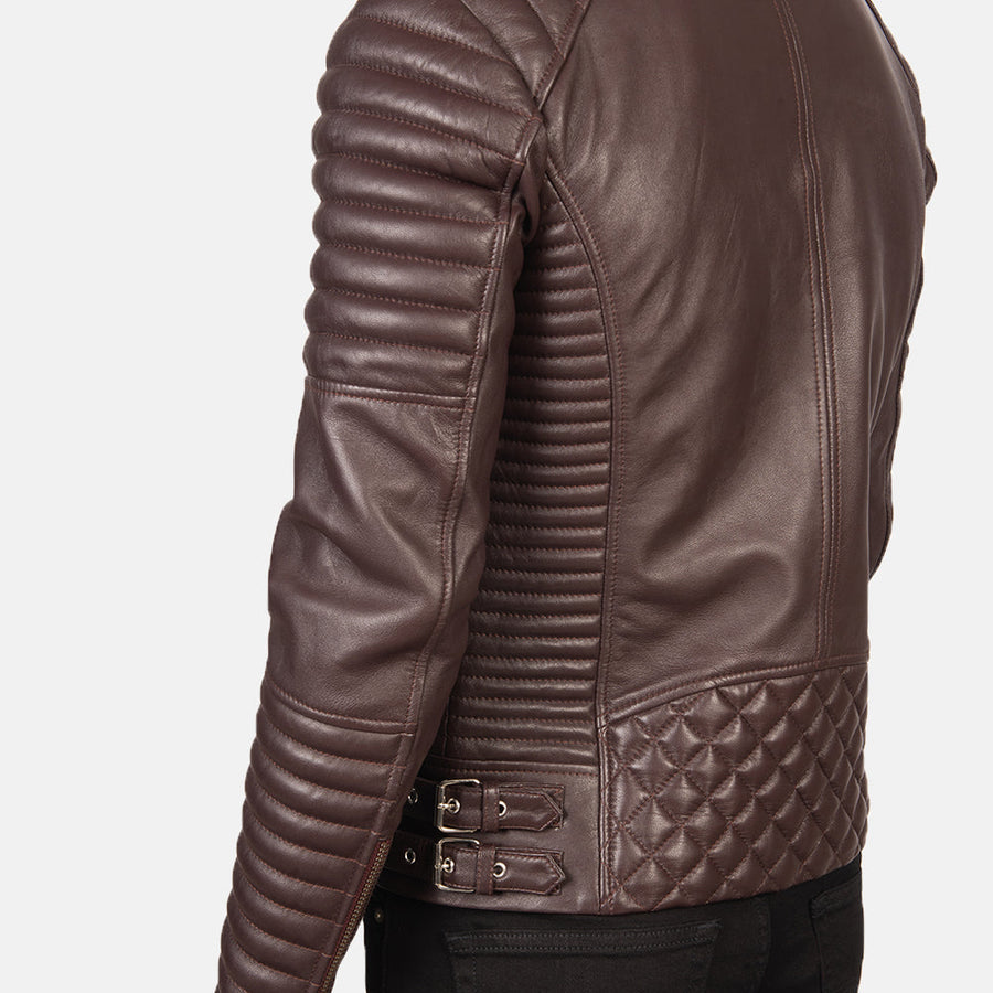 Men’s Semi-Aniline Sheepskin Leather Biker Jacket with Notch Collar
