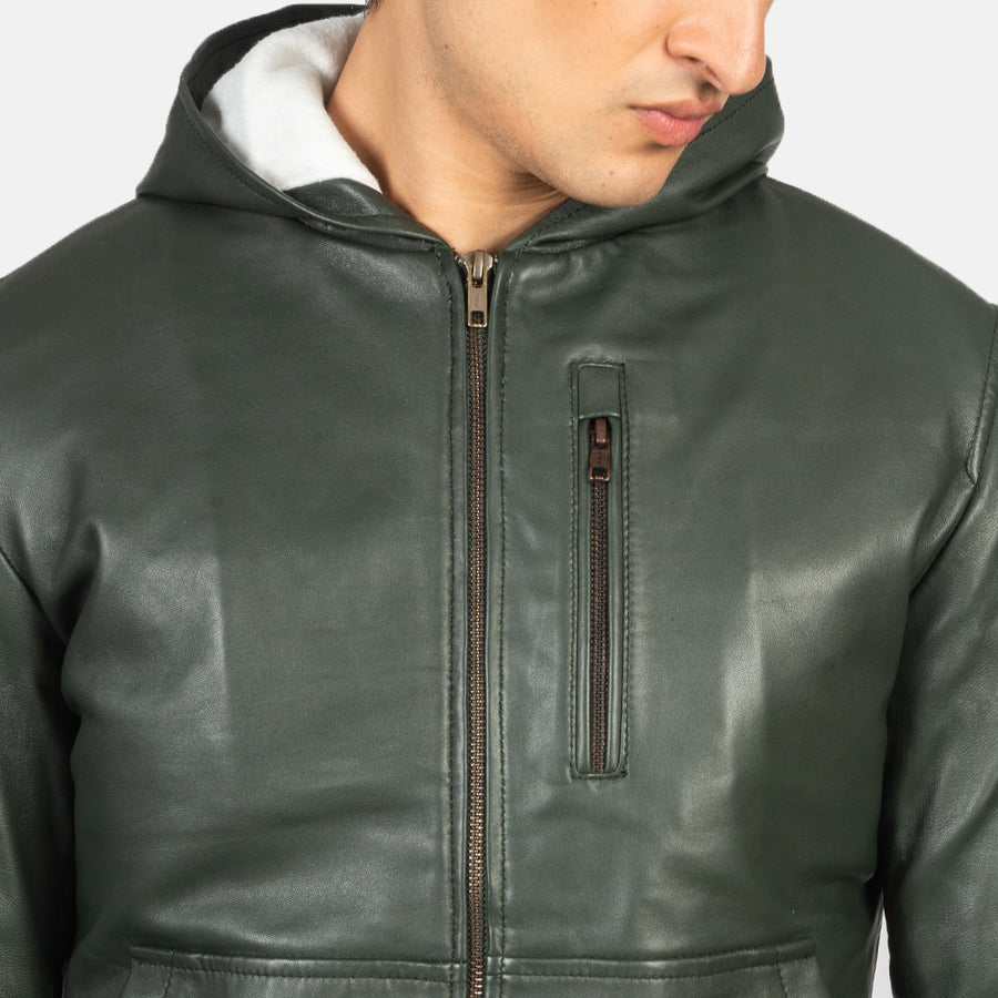 Men’s Hooded Sheepskin Leather Jacket with Fleece Lining