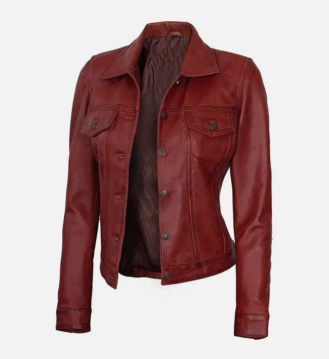 Women’s Sheepskin Leather Trucker Jacket – Multi-Color Options