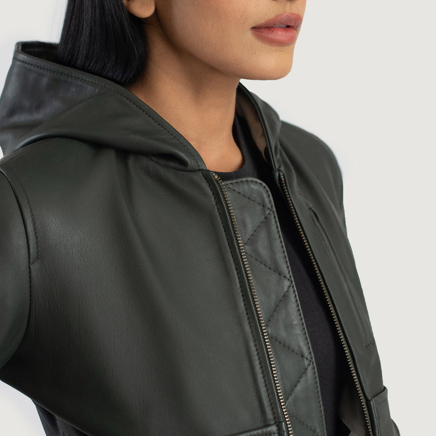 Women’s Hooded Sheepskin Leather Jacket with Fleece Lining