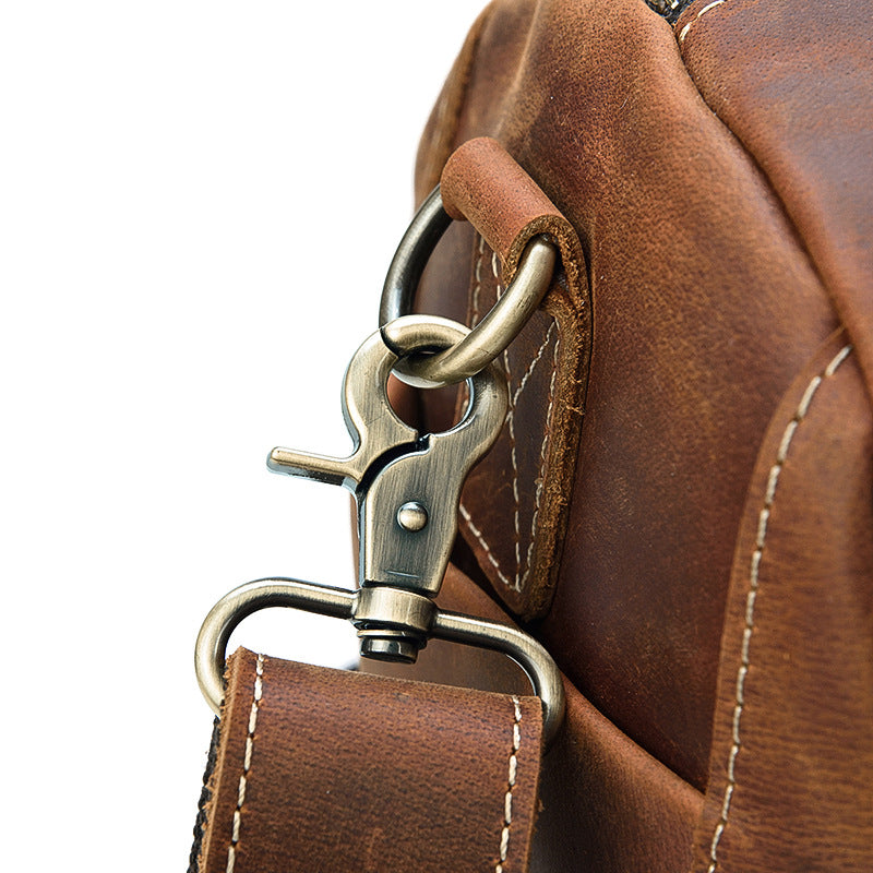 Genuine Crazy Horse Leather Duffle Bag with Shoe Compartment | Weekender Travel Bag
