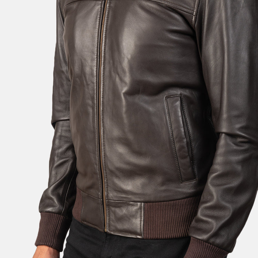 Men’s Sheepskin Leather Jacket with Rib Knit Collar – Semi-Aniline Finish