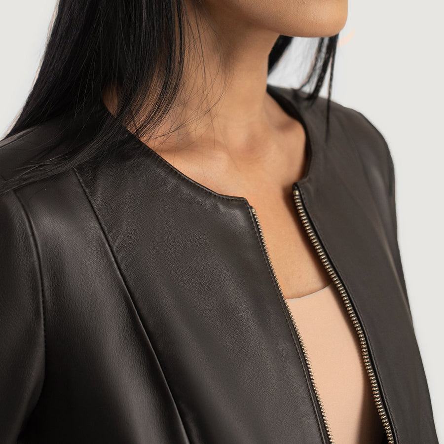 Luxury Sheepskin Collarless Leather Jacket For Women