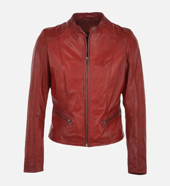 Women’s Sheepskin Leather Bomber Jacket – Classic Quilted Shoulder Design