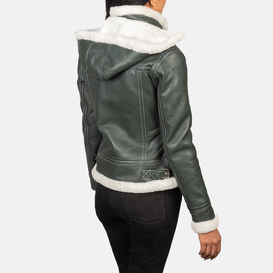 Women’s Sheepskin Leather Jacket with Faux Fur Lining & Removable Hood