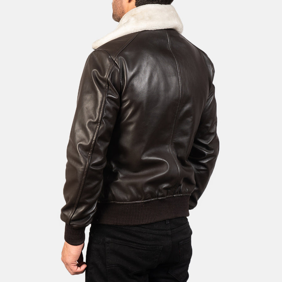 Men’s Semi-Aniline Sheepskin Leather Jacket with Removable Fur Collar