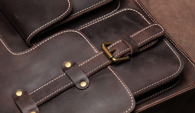 Crazy Horse Leather Laptop Messenger Bag – Vintage Crossbody Business & Office Bag