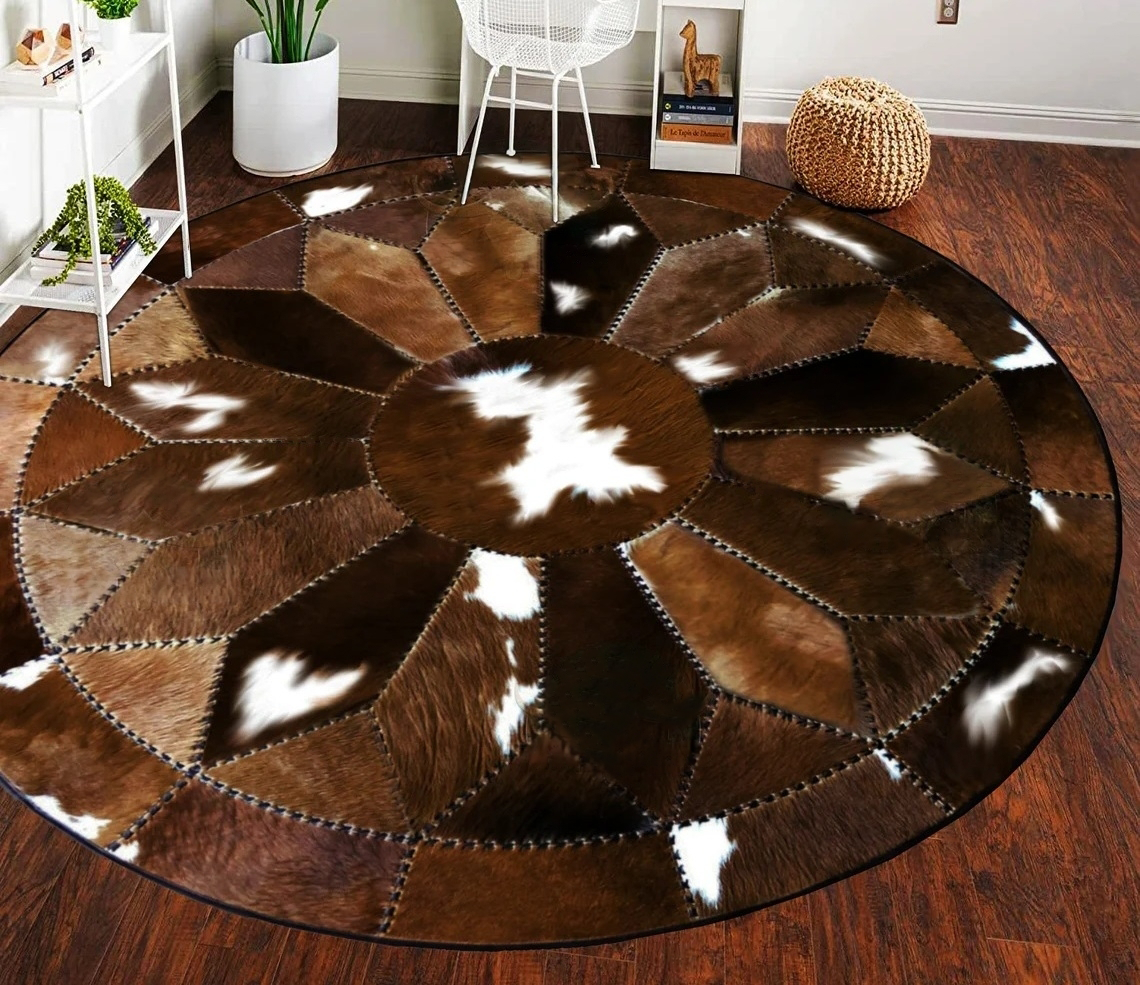 Hand Stitched Real Leather Patchwork Rug - Natural Cowhide Area Rug for Home Decor, Interior Design | PR1008